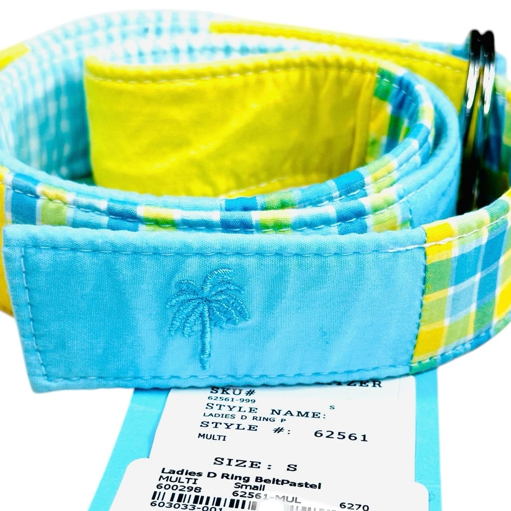 Lilly Pulitzer cotton belt Sz S yellow, blue, white plaid check with D-ring VTG